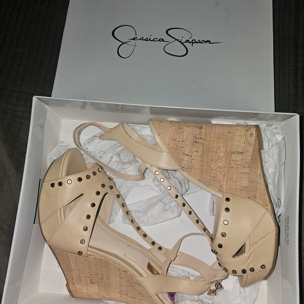 Jessica Simpson Nude Studded Wedges